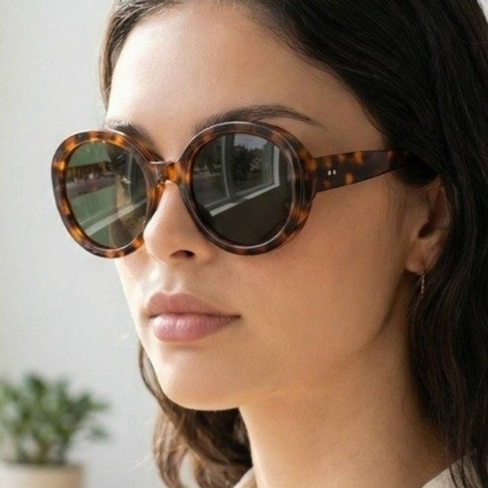 NEW Oversized Round Tortoise Shell Sunglasses Brown Retro Style Dark Lens - Picture 8 of 8